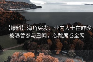 【爆料】海角突发：业内人士在昨晚被曝曾参与丑闻，心跳席卷全网