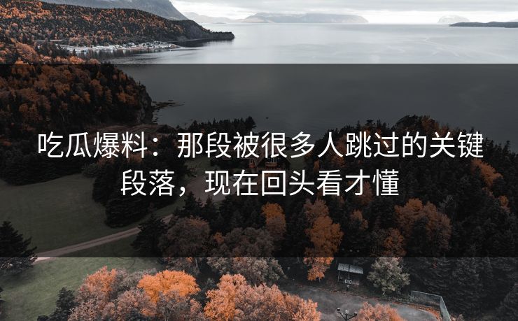 吃瓜爆料：那段被很多人跳过的关键段落，现在回头看才懂